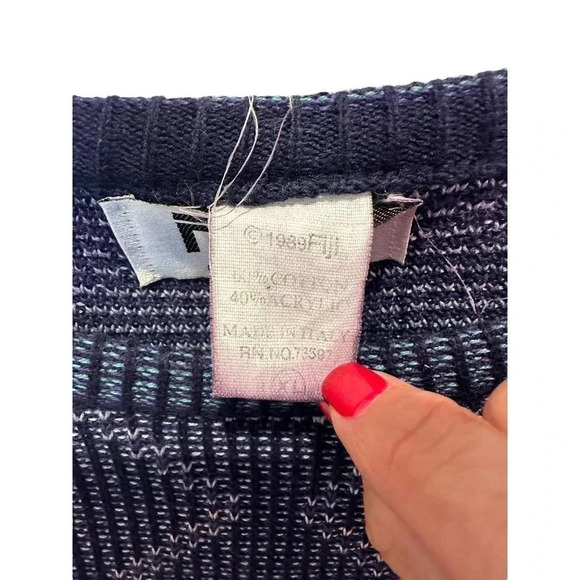 Vintage Fiji Retro 80s Navy Blue Crewneck Geometric Knit‎ Pullover Sweater Sz XL - Picture 3 of 3